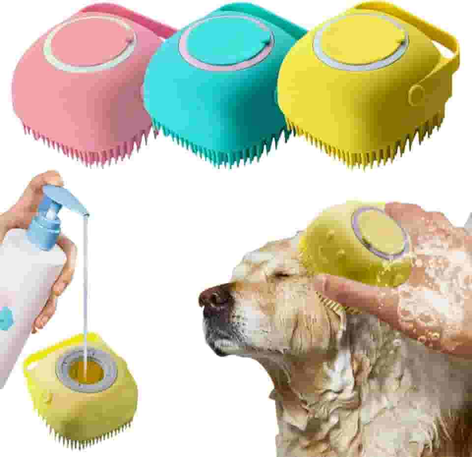 Esponja de Silicone para Banho Pet Cães e Gatos Escova com Recipiente de 80ml para Shampoo Sabonete Líquido Confortável Compacta Fácil de Usar