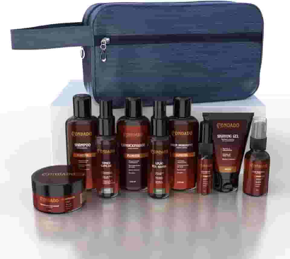Kit Barba Completo Necessaire Shampoo Condicionador Balm Óleo Hidratante Tônico Crescimento Masculino (floresta + Necessaire Azul)