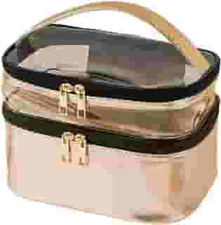 Necessaire Estojo Organizadora Grande Bolsa De Cosméticos Porta Maquiagem Viagem Com Alça (DOURADO)