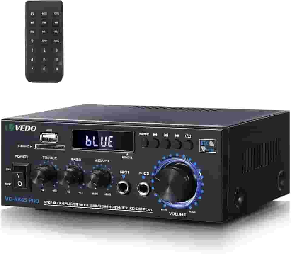 Amplificador de áudio estéreo AK45 pro, sistema de amplificador de potência Bluetooth 5.0 sem fio de 2 canais de 300 W para uso doméstico, domésticos, rádio FM USB cartão SD controle remoto