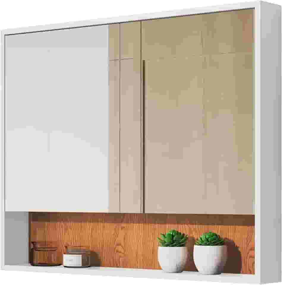 Armário De Banheiro Aéreo Espelheira Eros 2 Portas Branco Nature Tamanho único