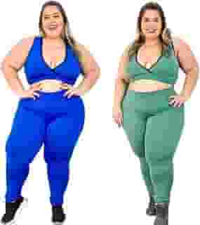 Kit 2 Conjuntos Fitness Feminino Plus Size Calça Legging e Top Roupa Academia