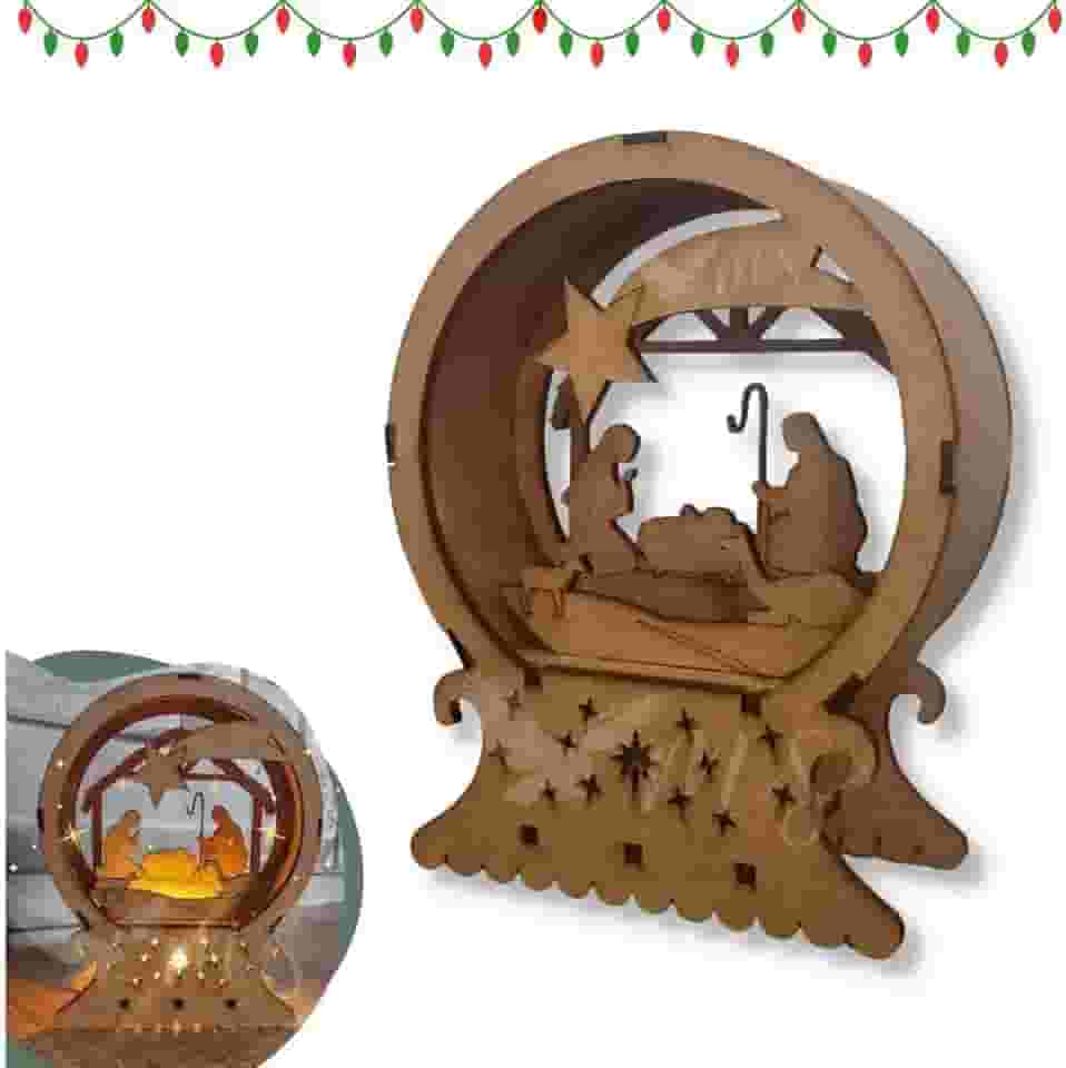 Luminária Led Presépio Mdf Lembrança Presente Natal