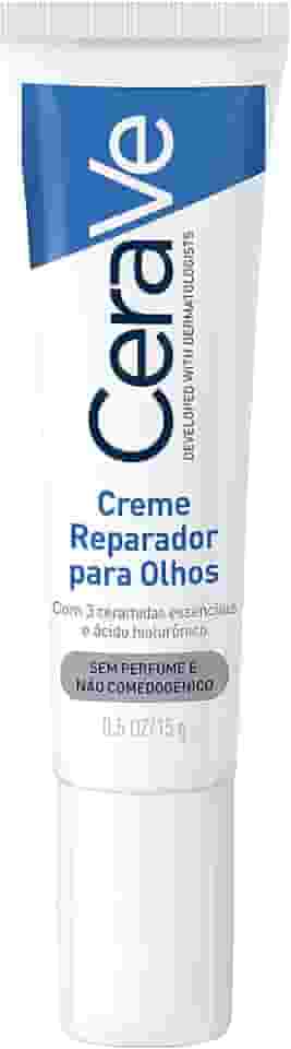 CeraVe Creme Reparador para Olhos, com 3 Ceramidas Essenciais e Ácido Hialurônico, Hidrata e Restaura a Barreira Protetora, Reduz Olheiras e Bolsas, Sem Perfume e Não Comedogênico, 15g