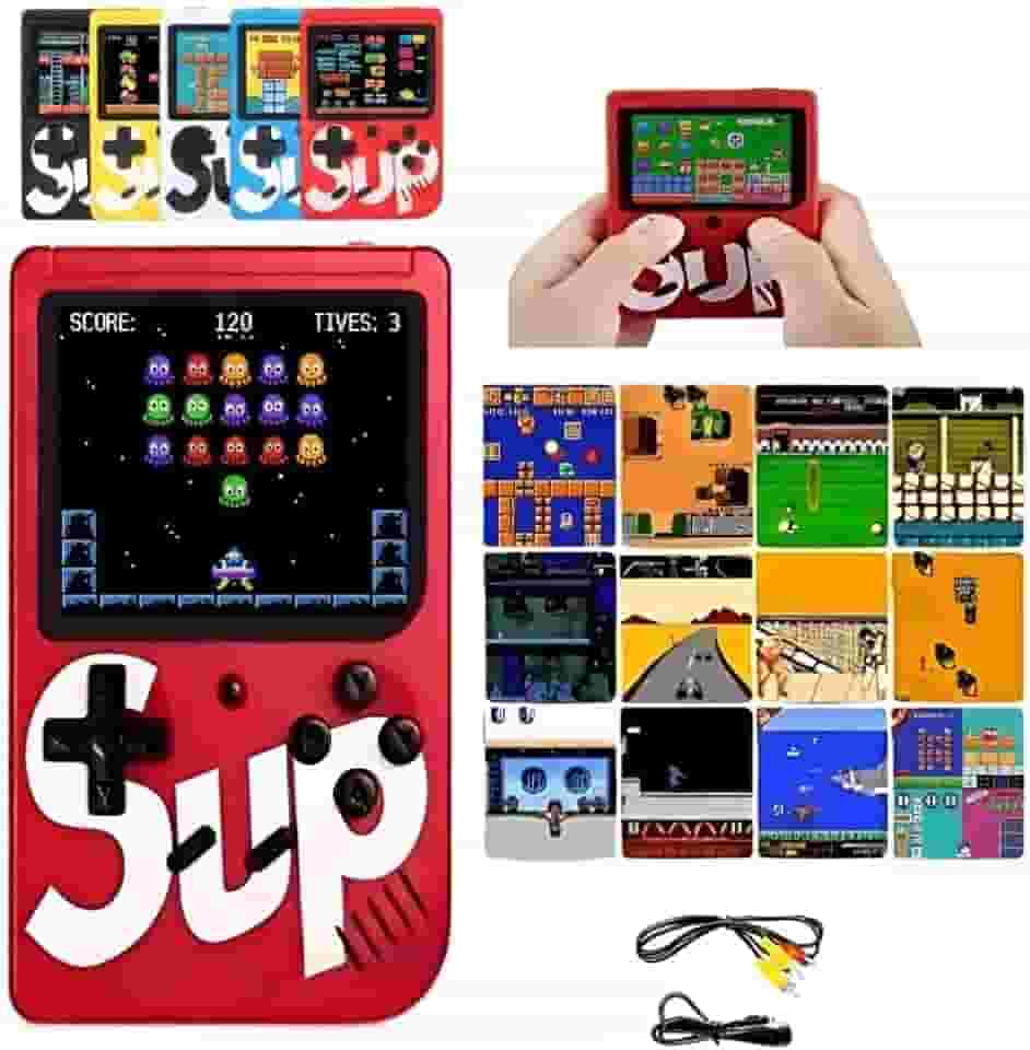 Mini Video Game Portátil Retrô Sup Game Box Plus – Console Portátil com Tela LCD, 400 Jogos Clássicos Anos 80 e 90, Bateria Recarregável, Conexão TV AV para Jogadores
