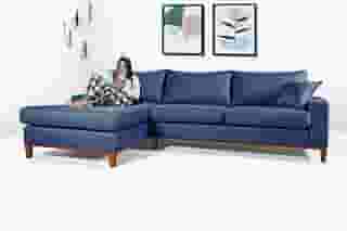 Sofá California 4 Lugares Living Chaise Linho Lado Direito (Azul)