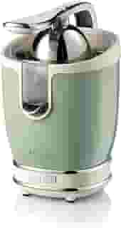 Ariete Espremedor de frutas cítricas elétrico com design vintage e alavanca de pressão, corpo de metal, 2 cones para frutas grandes e pequenas e bico de gotejamento 413/04 verde