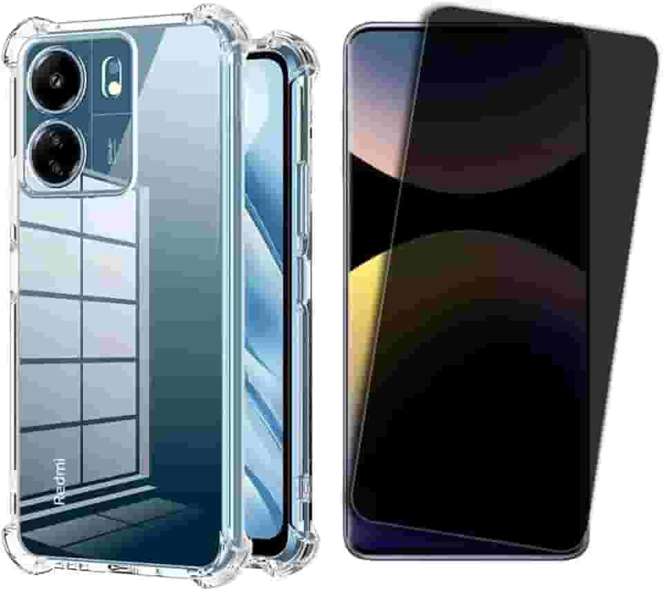 Kit Capa Anti Impactos para Xiaomi Redmi Note 14, Película 5D Privacidade Anti-Curioso, Kit Aplicação, Case Proteção da Câmera, Bordas Antiquedas