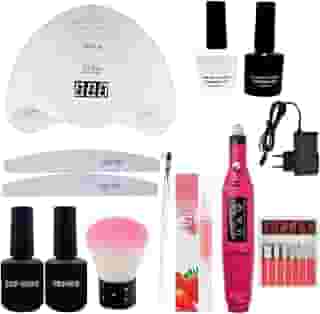 Kit de Unhas Manicure Esmalte Em Gel Lixadeira Eletrica Cabine Sun 5 Caneta Hidratante Espanador