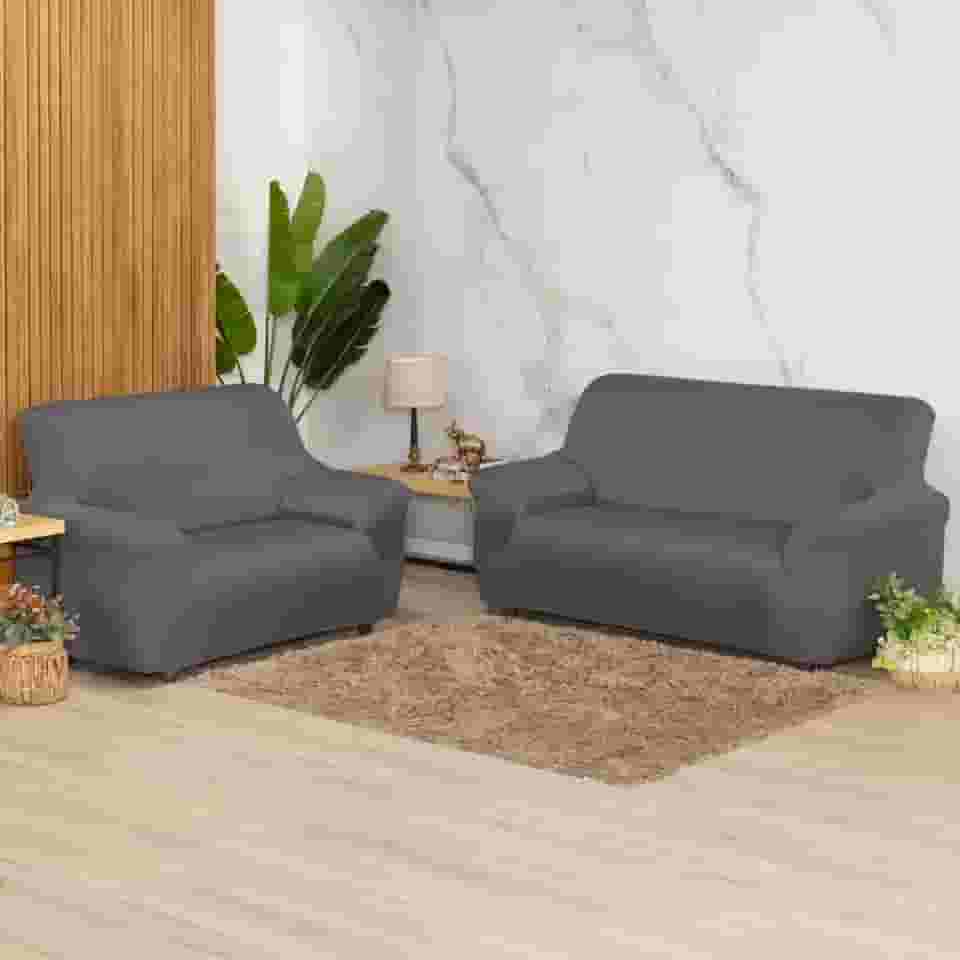 Kit Capas De Sofá Lisa 2 E 3 Lugares De Malha Costura Reforçada (Cinza)