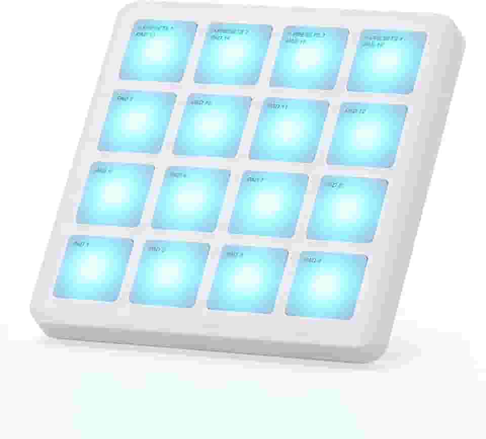 M-VAVE VEDO Pads controladores MIDI sem fio, 4,1 * 4,1 polegadas, 0,28 LBS, controlador MIDI USB portátil Bluetooth com 16 pads de bateria MPC, repetição de notas, botões nível recarregável