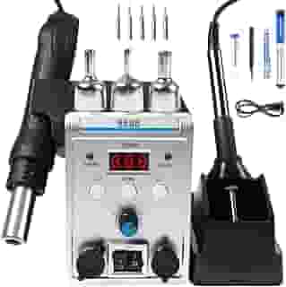 Estação de Solda 2 Em 1 Completa Ar Quente, Kit de Estação de Retrabalho de Ar Quente 2 em 1, Estação de Ar Quente E Ferro de Solda com 3 Bicos para Reparo（110v-127v)