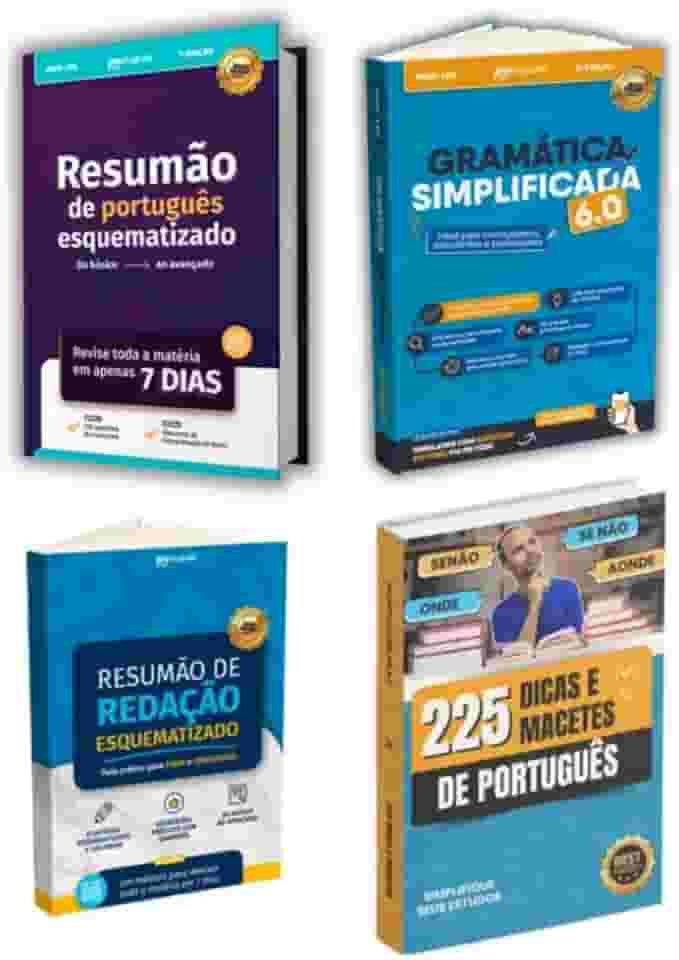 Coletânea 4 Livros Português Resumão Redação Gramática e 225 Dicas Guia Completo ENEM e Concursos