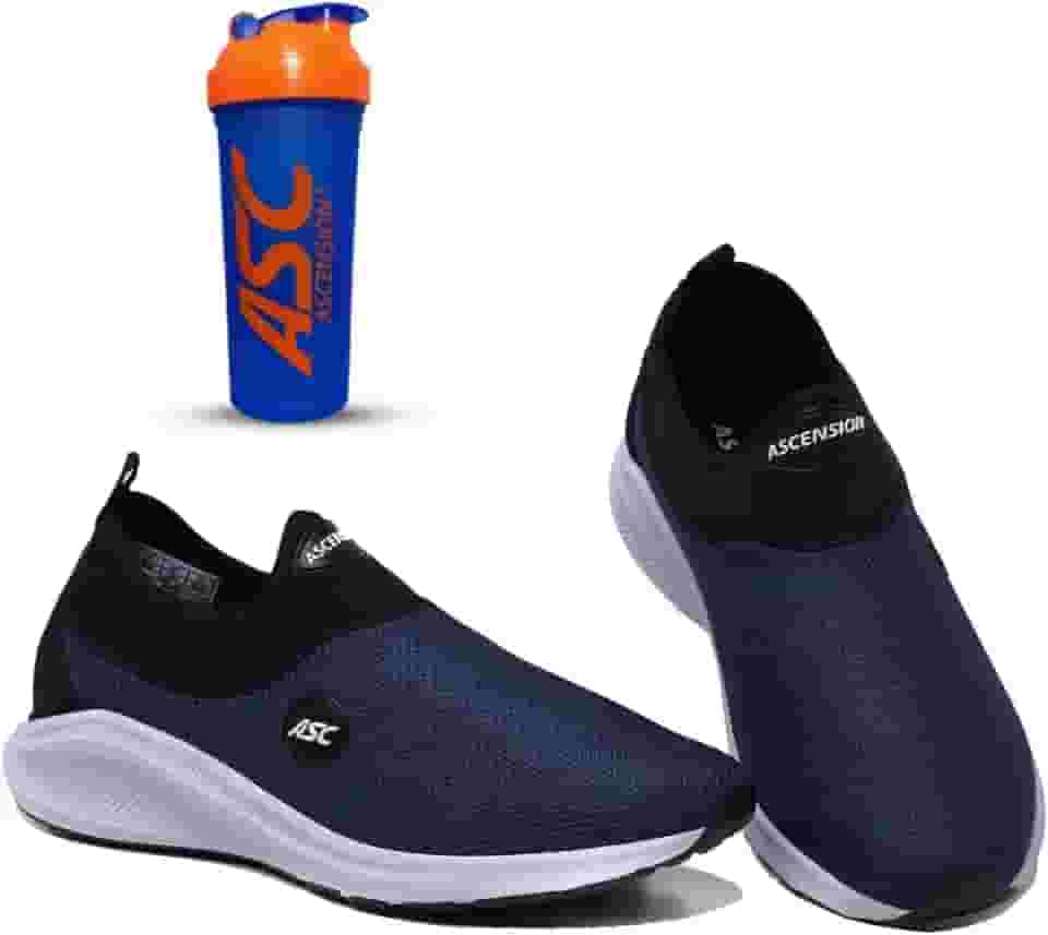 Tênis Ortopédico Unissex Tipo Meia Ascension + Coqueteleira Marinho e Laranja | Calce Fácil, Leve, Confortável – Ideal para Caminhada, Academia e Uso Diário