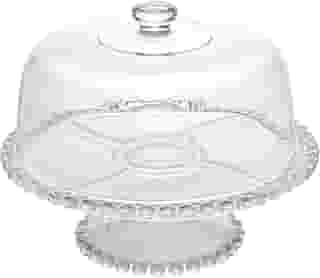 WOLFF - Prato para Bolo com Pé de Cristal e Tampa 31cm x 25cm - Linha Pearl