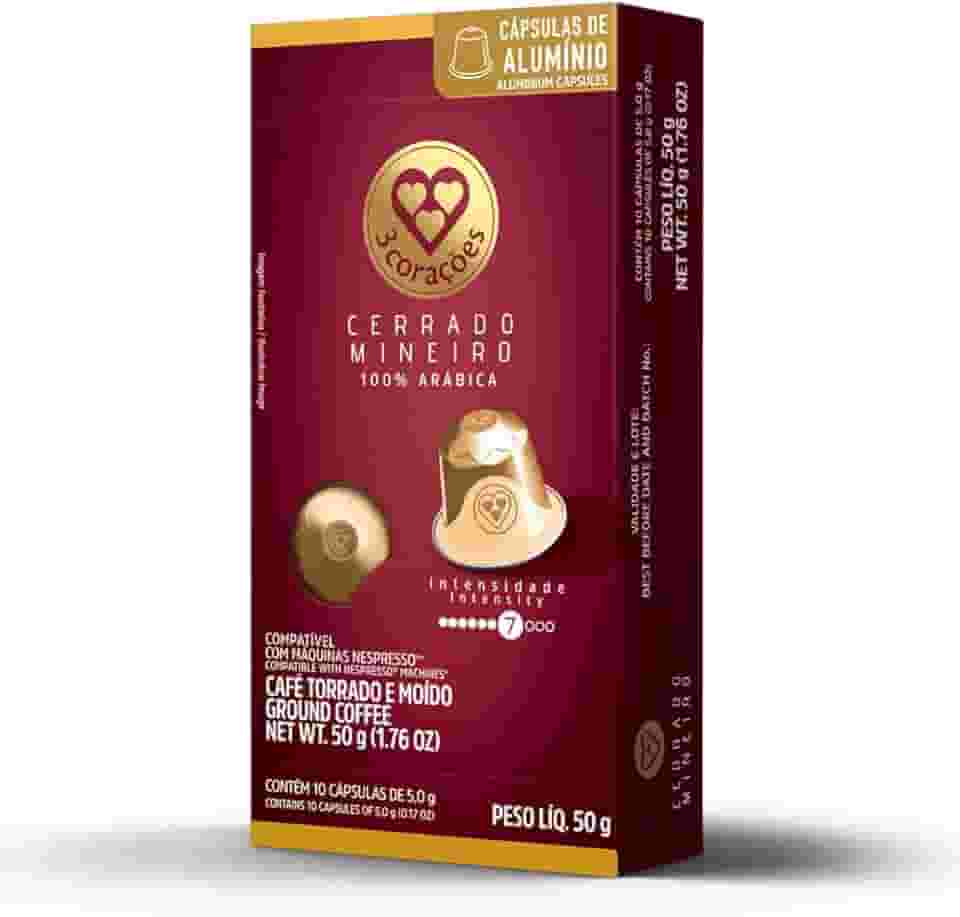 3 Corações Cápsulas de Café Cerrado Mineiro, Compatíveis com Nespresso, contém 10 cápsulas
