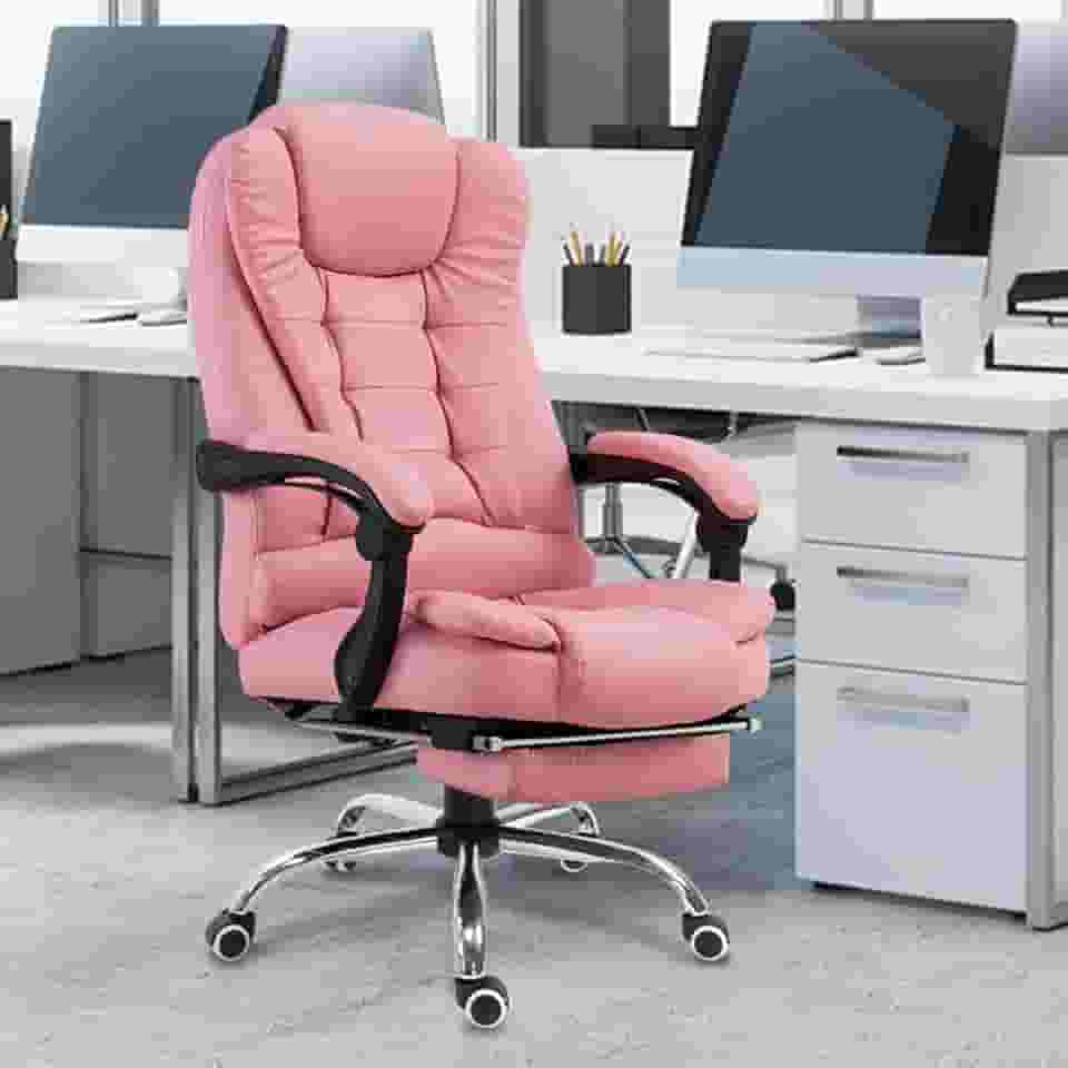 Cadeira De Escritório, Cadeira De Com Apoio Para Os Pés E Encosto Ajustável (Rosa)