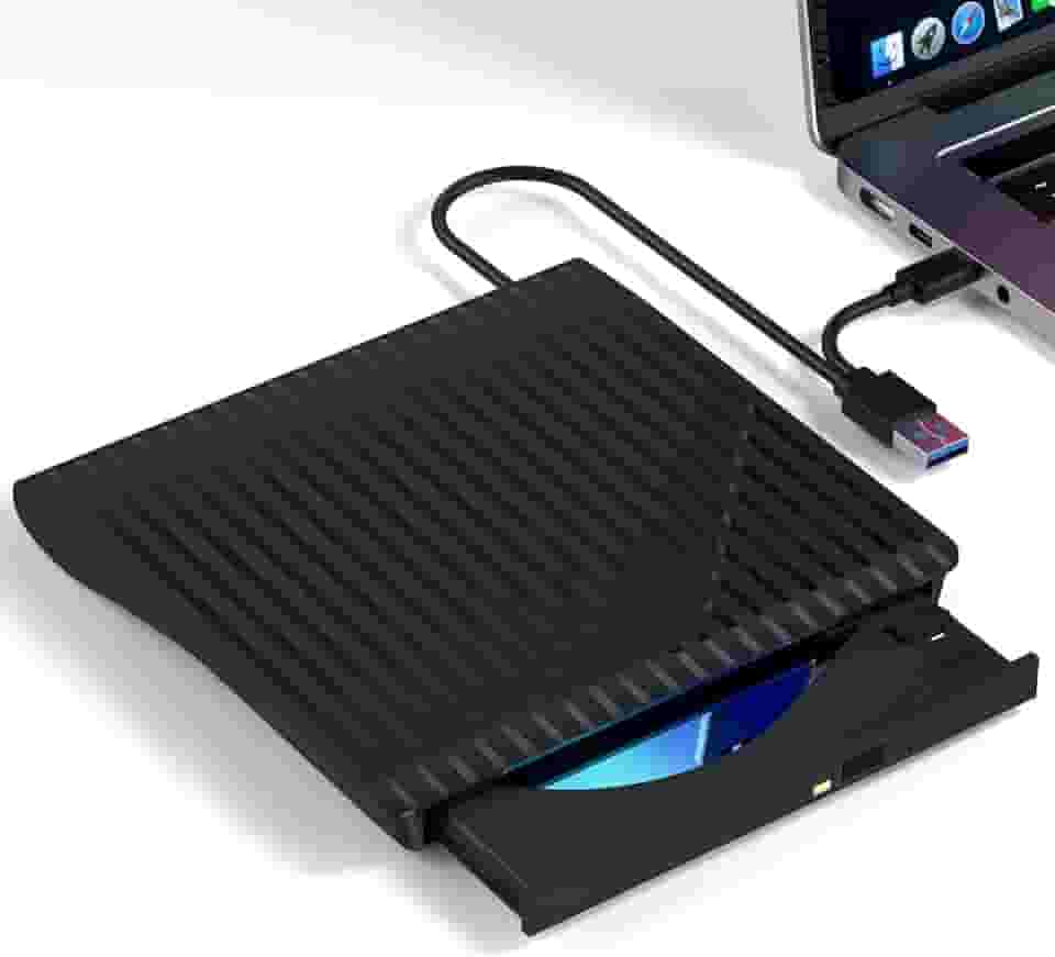 Unidade externa de CD/DVD para laptop, leitor de drive óptico de CD/DVD portátil, gravador de CD, design ultrafino USB 3.0 tipo C, leitor, gravador compatível com desktop, laptop, Mac, Windows, PC,