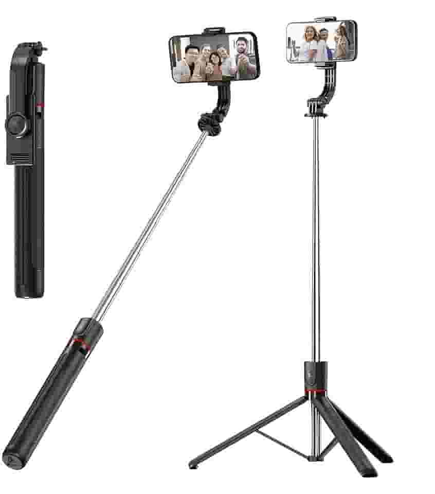 BEMMY Tripé Extensível 170CM para Celular, Vara de Selfie com Clipe, Tripé de Viagem com Clipe de Telefone Destacável e Controle Remoto para iPhone, Sony, Canon, GoPro (B)