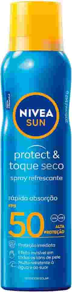 NIVEA SUN Protetor Solar Spray Protect & Toque Seco FPS 50 200ml - FPS 50, sensação refrescante na pele, rápida absorção, não oleoso, alta proteção UVA/UVB, muito resistente à água, embalagem spray