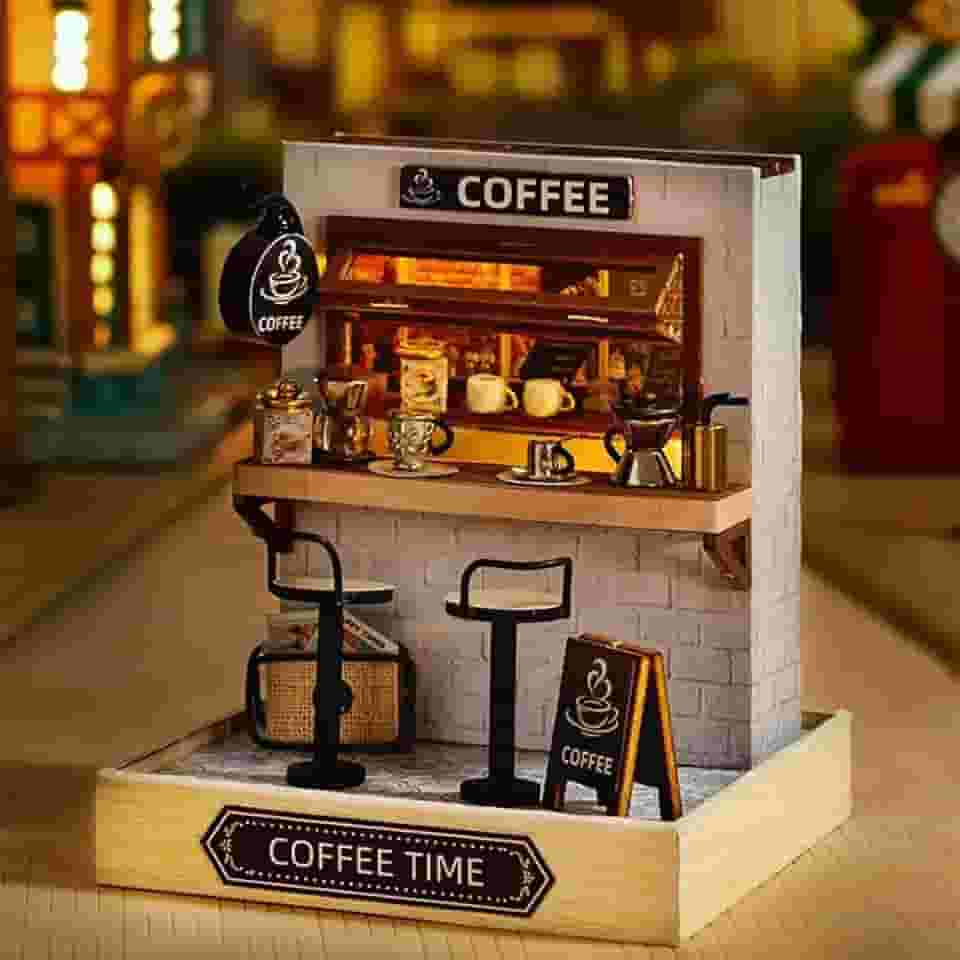 Miniaturas De Casa De Bonecas De Madeira | Kit de casa de bonecas em miniatura DIY com móveis, Kit De Casa DIY Com Capa (Hora do Café)