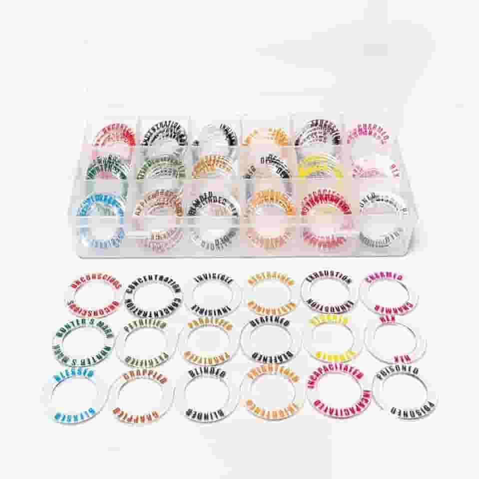 Marcadores de estado DND em 18 condições e cores. Ótima ferramenta para jogos de mesa RPG para Dungeons & Dragons, Pathfinder e RPG.