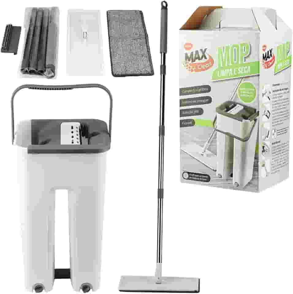 Flat Mop Com Balde E Rodo Com Esfregão Refil 6L Branco