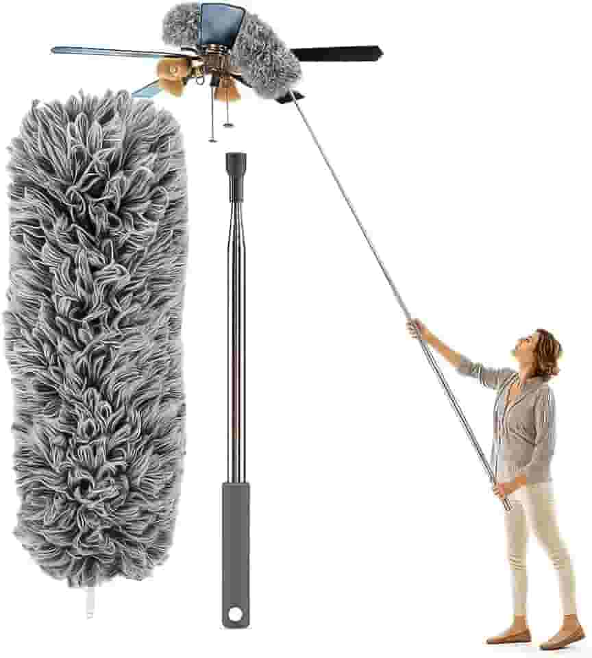 Espanador Extensível com Cabo de Aço Inox, 2,80 Metros, Microfibra, Haste Flexível e Retrátil para Limpeza de Tetos e Áreas Altas - Premium