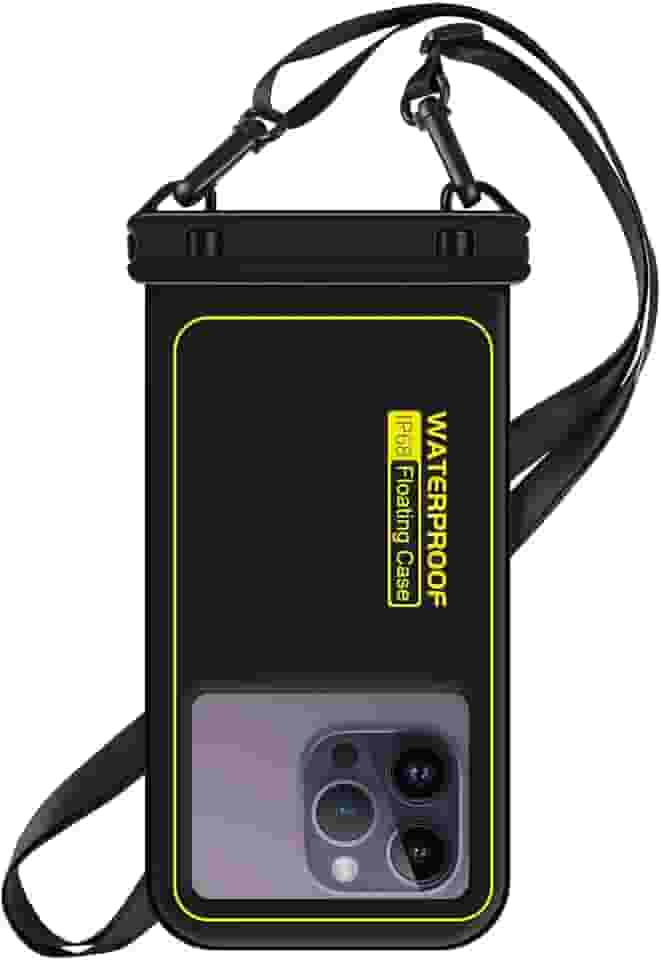 Bolsa de telefone à prova d'água flutuante, capa de telefone IP68 à prova d'água para iPhone 16 Pro 15 14 13 12 11 Pro Max Samsung Google, bolsa seca com cordão ajustável, até 6,7 polegadas preta