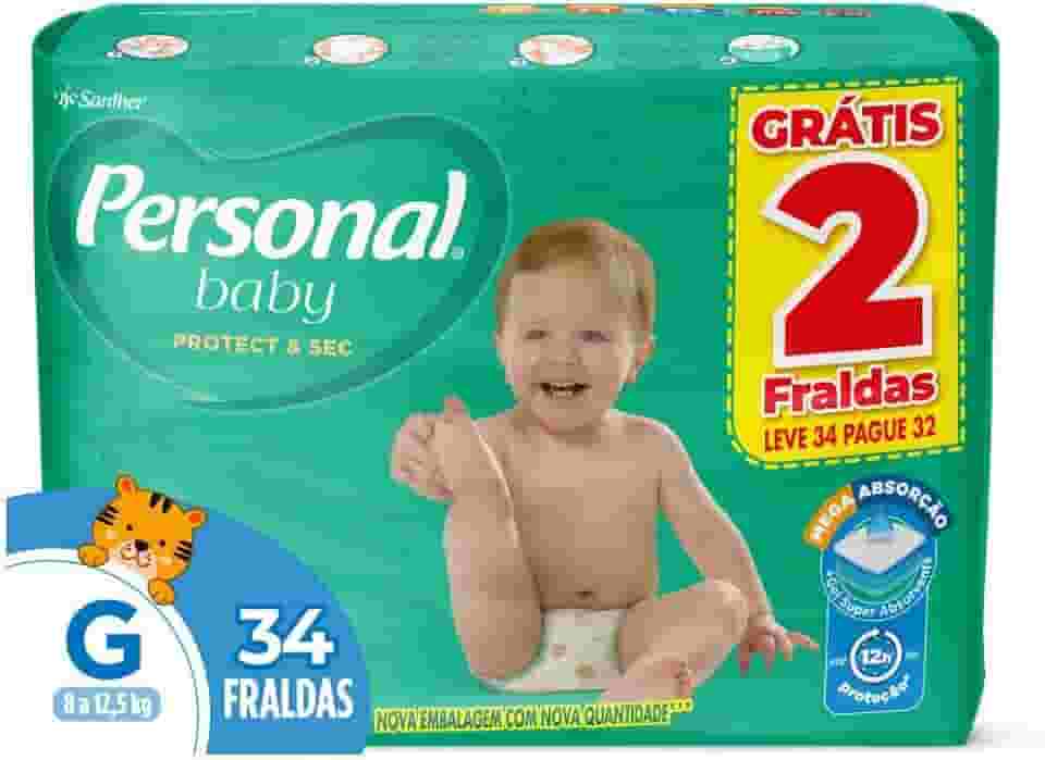 Fralda Infantil Personal Baby Protect e Sec G Mega 9x34pads Leve 34 pague 32 Unidades