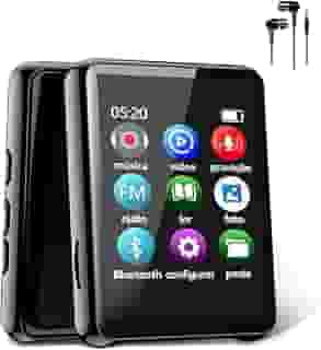 MP3 MP4 Player Music Player Bluetooth 5.0 Música Digital Portátil MP3 Player Bluetooth com Alto-falante Rádio FM Som sem Perdas HiFi Suporte TF Card de Até 128 GB Preto-FBA