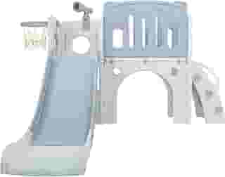 Freso Baby Playground Infantil 7x1 Mini Mundo Grey 2 Torres, Para Crianças de 1 a 4 anos, Compacto e Fácil Montagem, com Escorregador, Cesta de Basquete e Bola, Escalada, Luneta