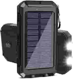 Carregador Portátil Power Bank Solar 10000mAh Resistente, Impermeável e à Prova de Poeira com Lanterna LED Ideal para Trilhas, Acampamentos e Aventureiros ao Ar Livre (PRETO)