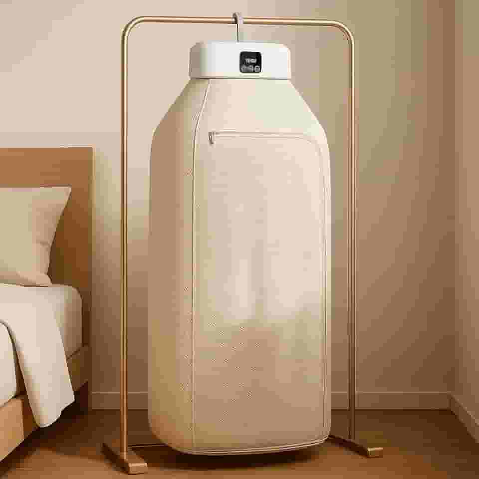 Secador De Roupas Premium Portátil Dobrável 220V, 600W, Com Temporizador, 2 Níveis De Aquecimento, Tela Touch, Antibacteriano, Silencioso E Compacto, Marca VARENZIA