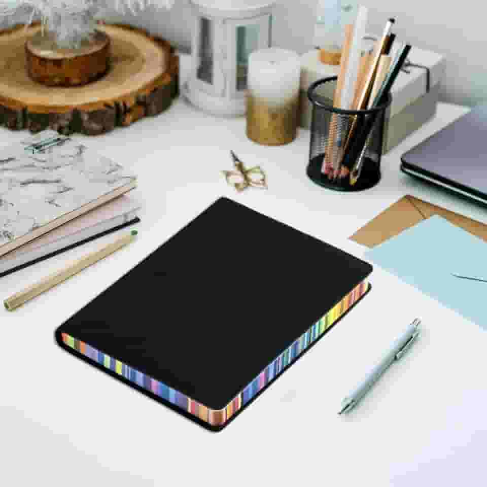 Lined Notebook Journal, 200 Pages A6 5.7" X 4.1" Softcover Writting Journal，80gsm Thick Paper, black Faux Cover for Women Writing Work Office Business with Inner Pocket