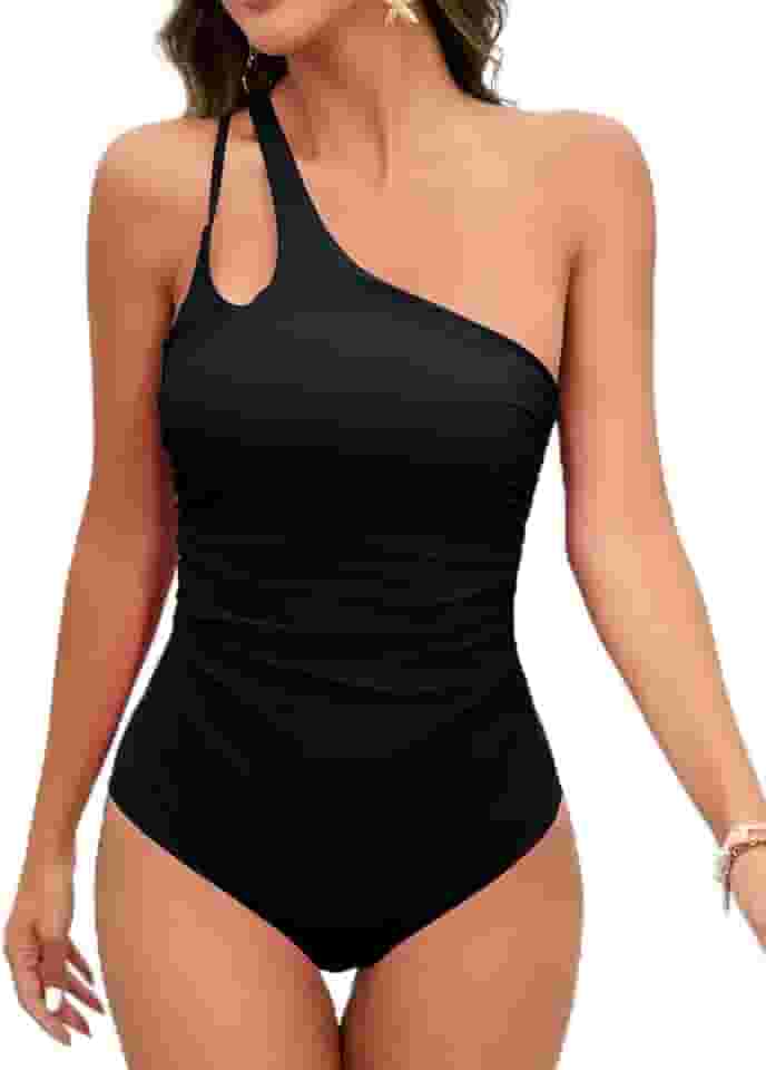 Maiô de uma peça para mulheres, um ombro, roupa de banho com controle de barriga, abertura