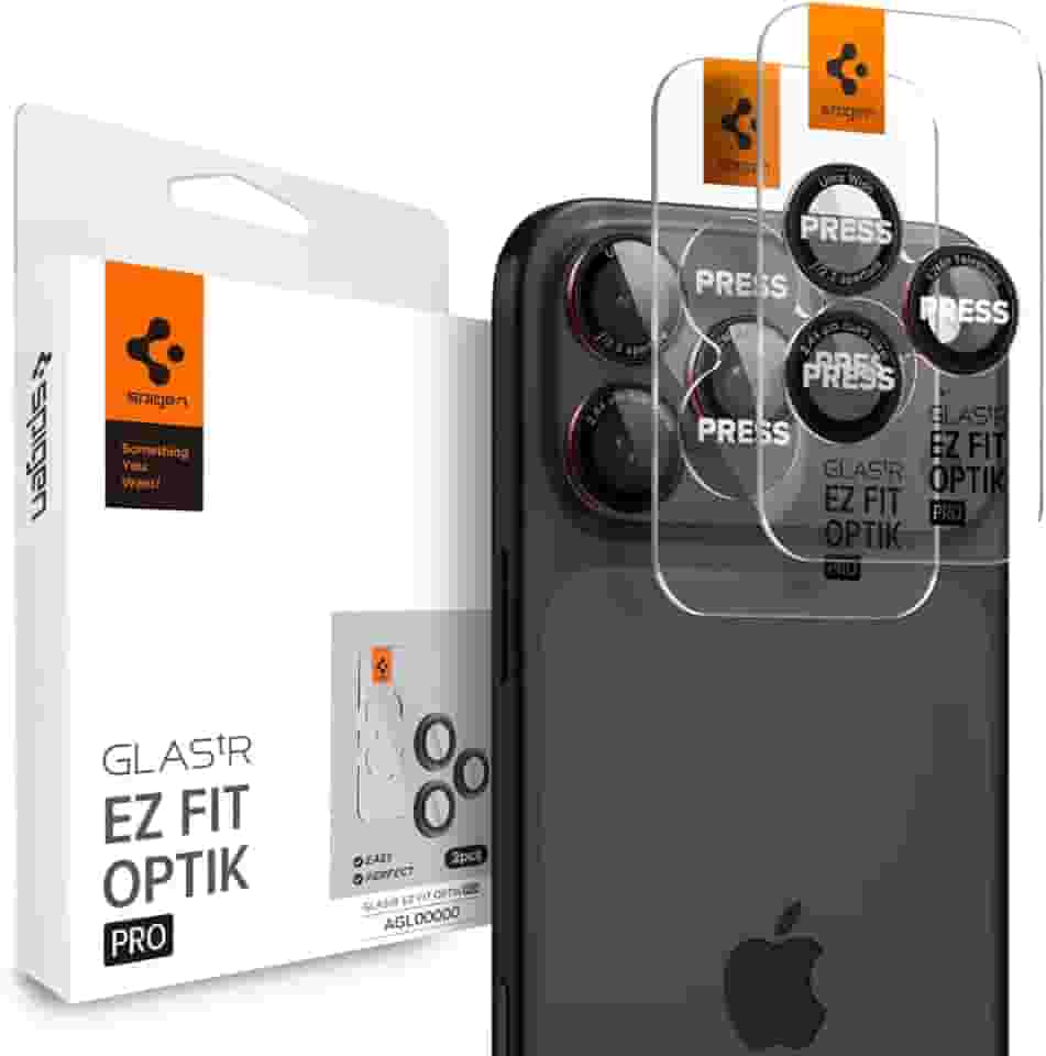 Película para lente de câmera Spigen GlasTR EZ Fit Optik Pro Projetado para iPhone 16 Pro Max/iPhone 16 Pro/iPhone 15 Pro Max/iPhone 15 Pro, compatível com capas, série L [2 unidades]