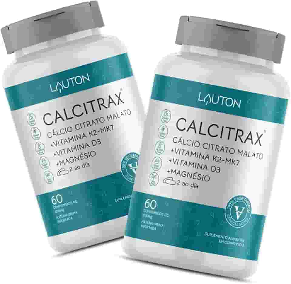 CALCITRAX CÁLCIO CITRATO MALATO+VIT K2-MK7+VIT D3+MAGNÉSIO- LAUTON NUTRITION - 120 COMPRIMIDOS – 100% VEGAN0 – CÁLCIO PARA OS OSSOS