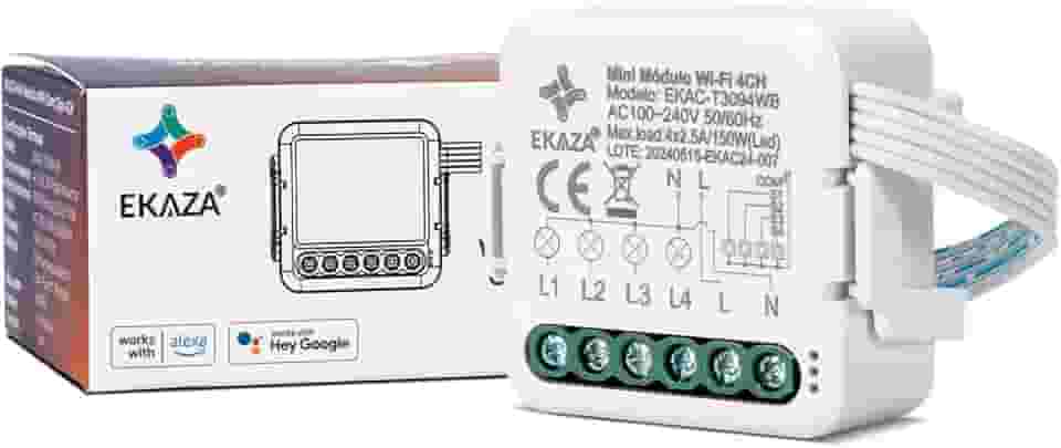 EKAZA Interruptor Mini Módulo Embutido com clipe 4 Canais, Wi-Fi + Bluetooth, EKAC-T3094WB