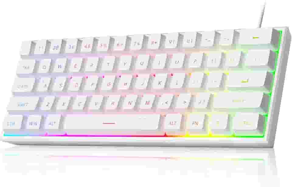 MageGee Mini teclado 60% para jogos, teclado retroiluminado RGB 61 teclas ultracompacto, teclado ergonômico à prova d'água TS91 para computador, Mac, PS4, Xbox ONE gamer (branco)