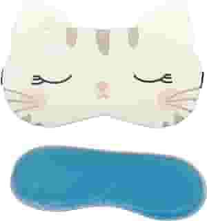 Máscaras de Dormir Relaxante para os Olhos com Gel Térmico para Compressa Fria e Quente Reduz Olheiras Gatinho Rosa Laço Cansaço (Branco MSK-02)