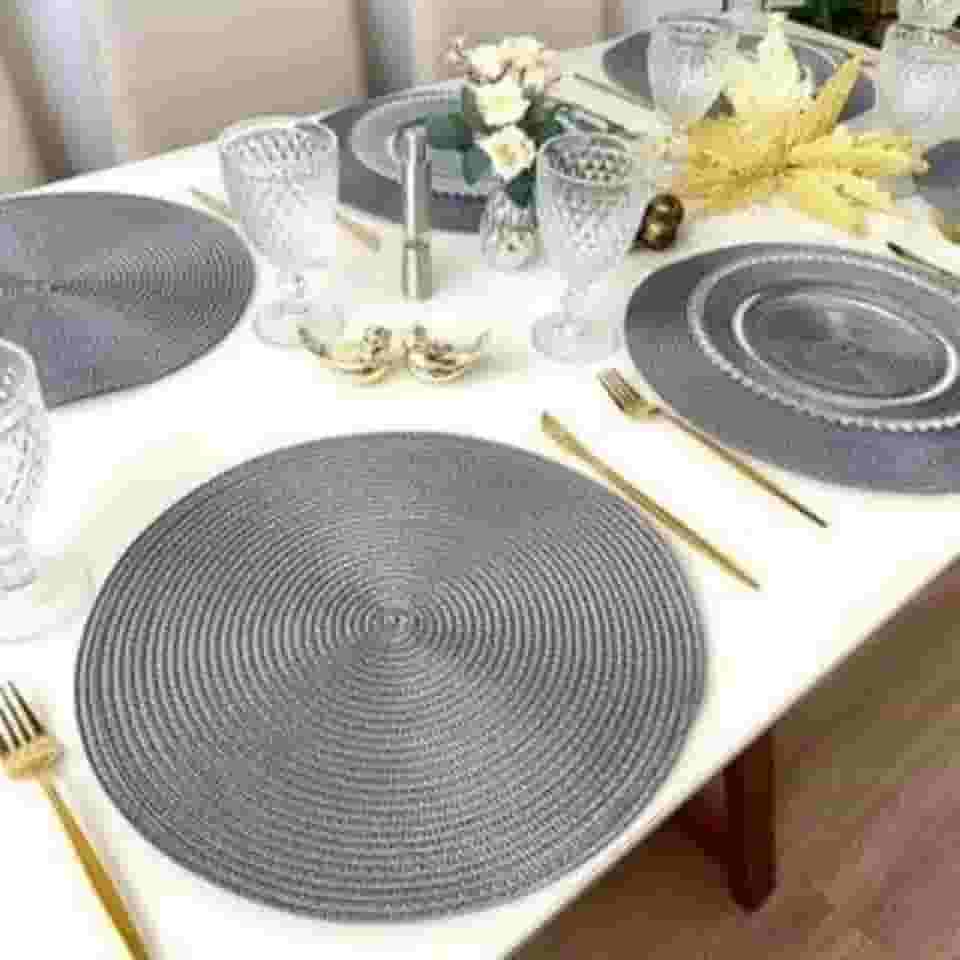 Kit 6 Peças Jogo Americano Redondo - Sousplat Redondo para Mesa Posta - Jogo Americano Elegante para Jantar, Almoço e Café - UpShop (Cinza Escuro)