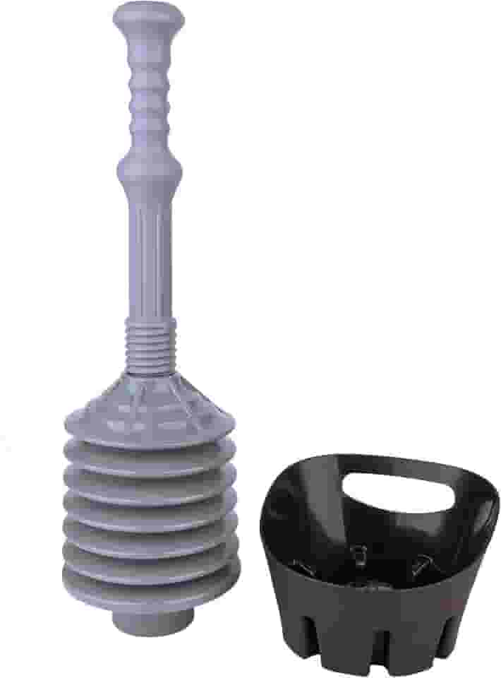 JS Jackson Supplies Desentupidor de sanita acordeão de fole cinza com bandeja de armazenamento preta