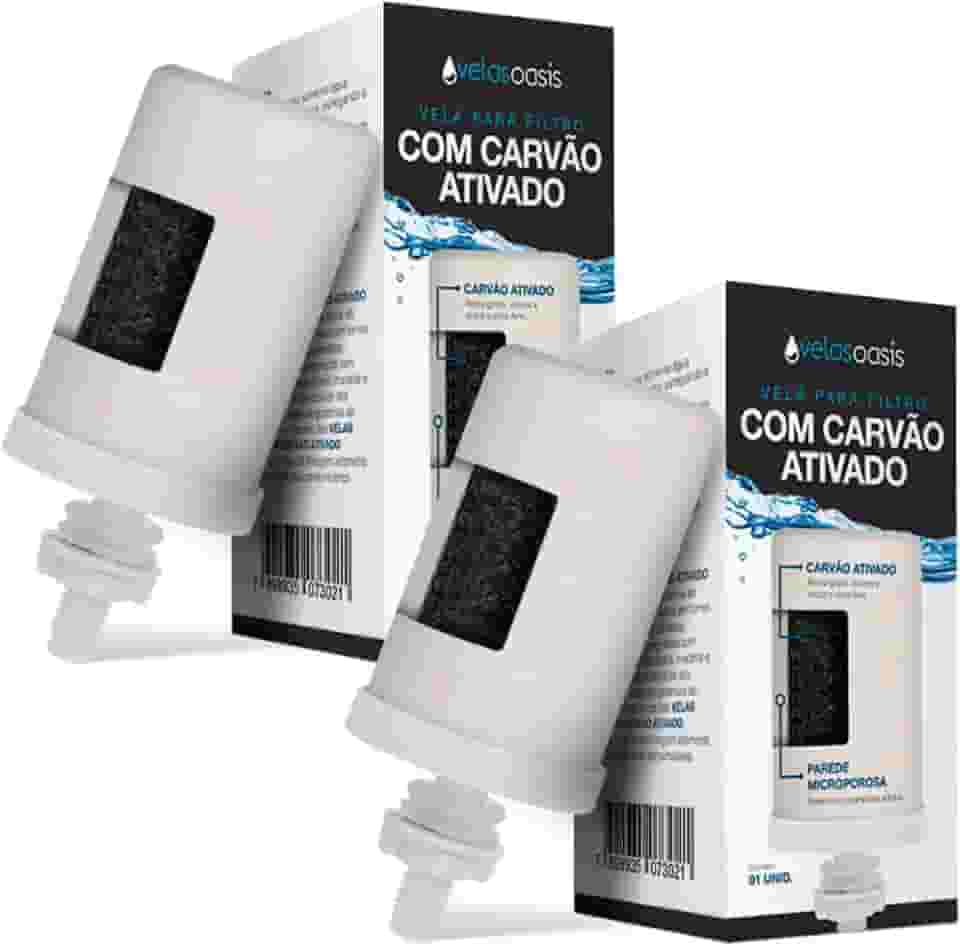 Kit com 2 Velas Oasis com Carvão Ativado | Filtro de Barro e Purificador por Gravidade | Água Alcalina, Pura e Saudável | Filtra Impurezas, Reduz Cloro e Odor | Alta Eficiência e Compatibilidade