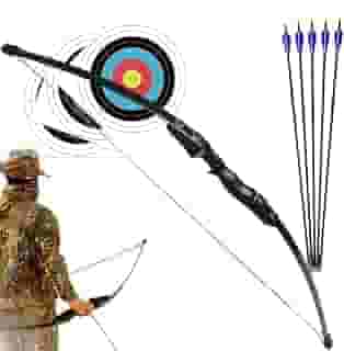 Kit Arco Flecha Profissional Destro de Madeira de Faia Força de 40lbs + 5 Flechas de Ponta de Alumínio Para Tiro ao Alvo Arqueria Caça Pescaria Esportivo Campeonato