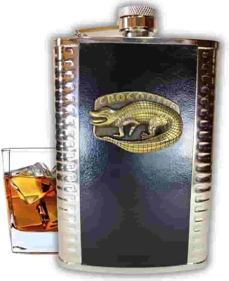 Cantil de Bolso Inox Porta Bebida Whisky Vodca 9Oz 266Ml (Crocodilo)