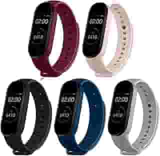 Pacote Kit 5 Pulseiras Extras Compatível com Mi Band 5 6 Sport Silicone Cores Vivas