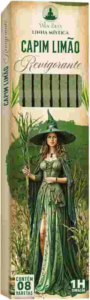 Incenso Vila Zen Linha Mística Bruxas, Incenso Natural Sem Carvão - Caixinha com 8 Varetas cada (CAPIM LIMÃO - Revigorante)