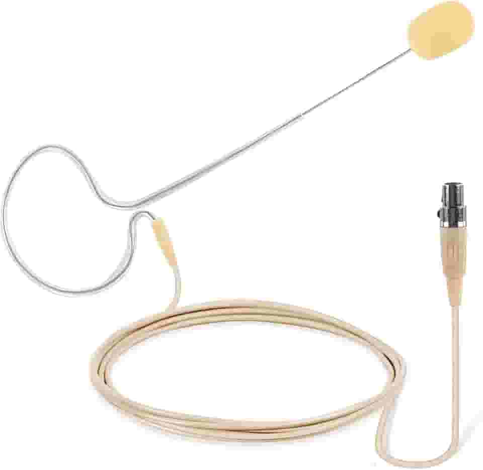 Microfone de ouvido portátil omnidirecional com fio para fone de ouvido de voz profissional com cabo mini XLR de 4 pinos e para-brisa – para sistema Shure