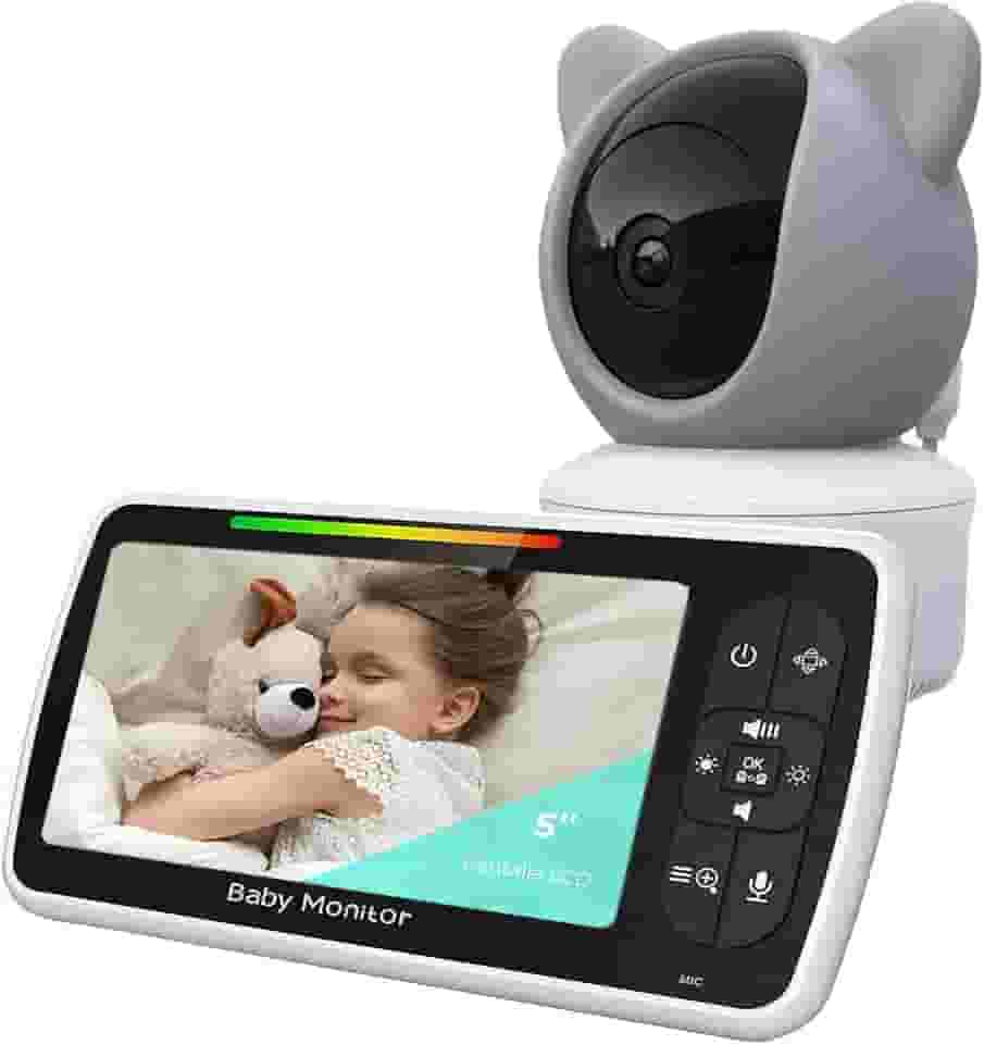 Babá Eletrônica, 5" 720P HD Bebê Câmera com Tela, Áudio Bidirecional, Night Vision, Zoom Digital, Economia de energia VOX, Canção de Ninar, Temperatura Ambiente, Monitor de Bebe para Pais Novos